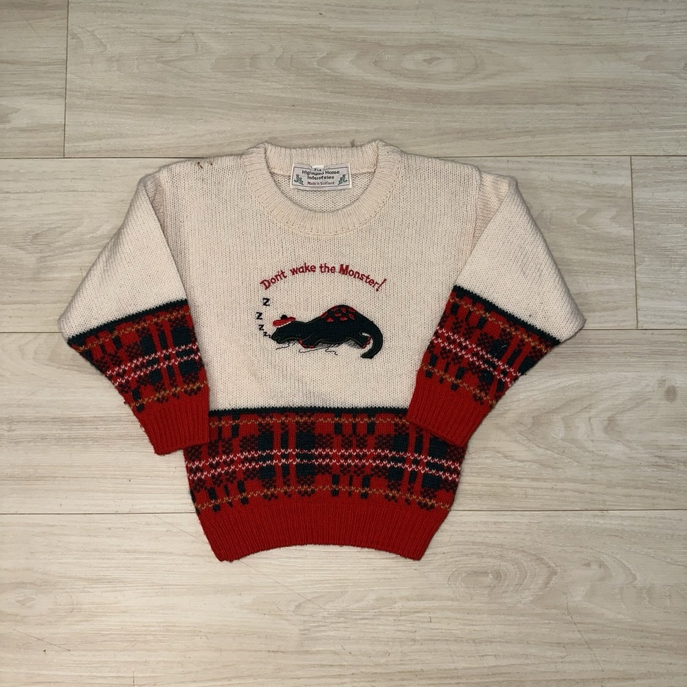 Vintage Scottish Knit‎ Wear Kids Wool Sweater Size 3/4T dinosaur child Christmas